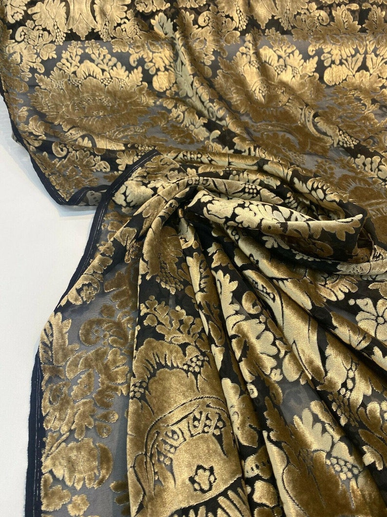 Taupe Gold Imperial Sheer Cut Velvet Fabric by the Yard - Etsy