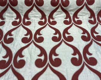Fleur De Lis Ruby Red Jacquard Reversible Fabric By The Yard