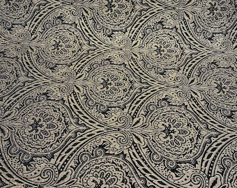 Medellin Damask Navy Blue Gold Upholstery Fabric by the Yard | Etsy