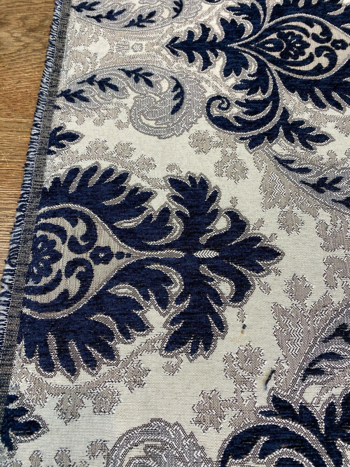 Grenada Damask Navy Blue Silver Upholstery Fabric by the Yard Etsy