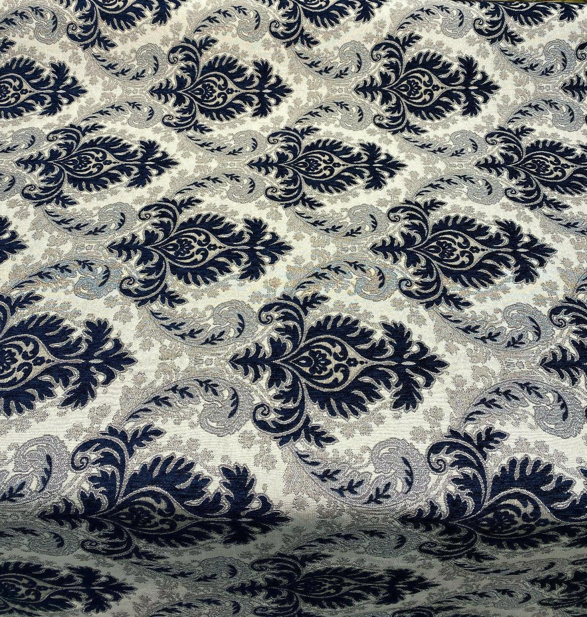 Grenada Damask Navy Blue Silver Upholstery Fabric by the Yard Etsy