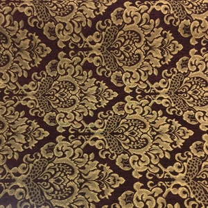 Chenille Upholstery Damask Wine Gold Cleopatra fabric By The Yard