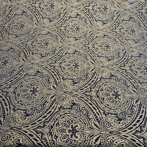 Medellin Damask Navy Blue Gold Upholstery Fabric by the Yard - Etsy