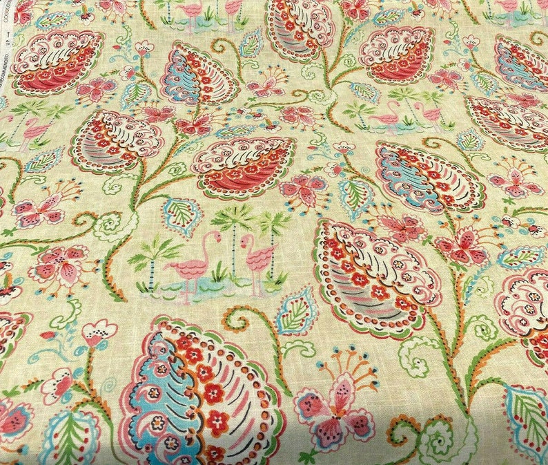 Waverly Flamingo Frolic Watermelon Linen Fabric By The Yard