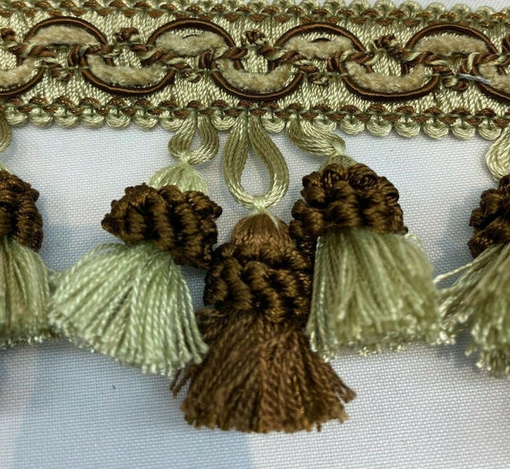 Adore Tassel Fringe Antique Green Brown by the Yard for Draperies