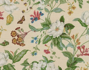 Imágenes de jardines de Williamsburg Tapicería de cortinas con estampado floral color crema Acabado de teflón Waverly Tela cortada a medida