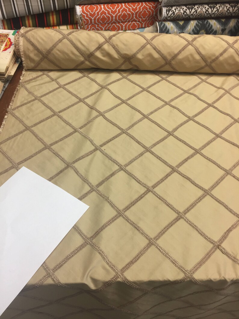 Paramount Sand Braided Trim Taffeta Drapery Fabric By The Etsy