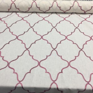 Eliza Embroidered Raspberry Off-white Mid-weight Polyester Cotton ...