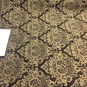 Chenille Upholstery Damask Dark brown gold Cleopatra fabric By The Yard