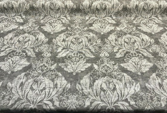 Classic Elegant Damask Gray White Cotton Drapery Upholstery | Etsy