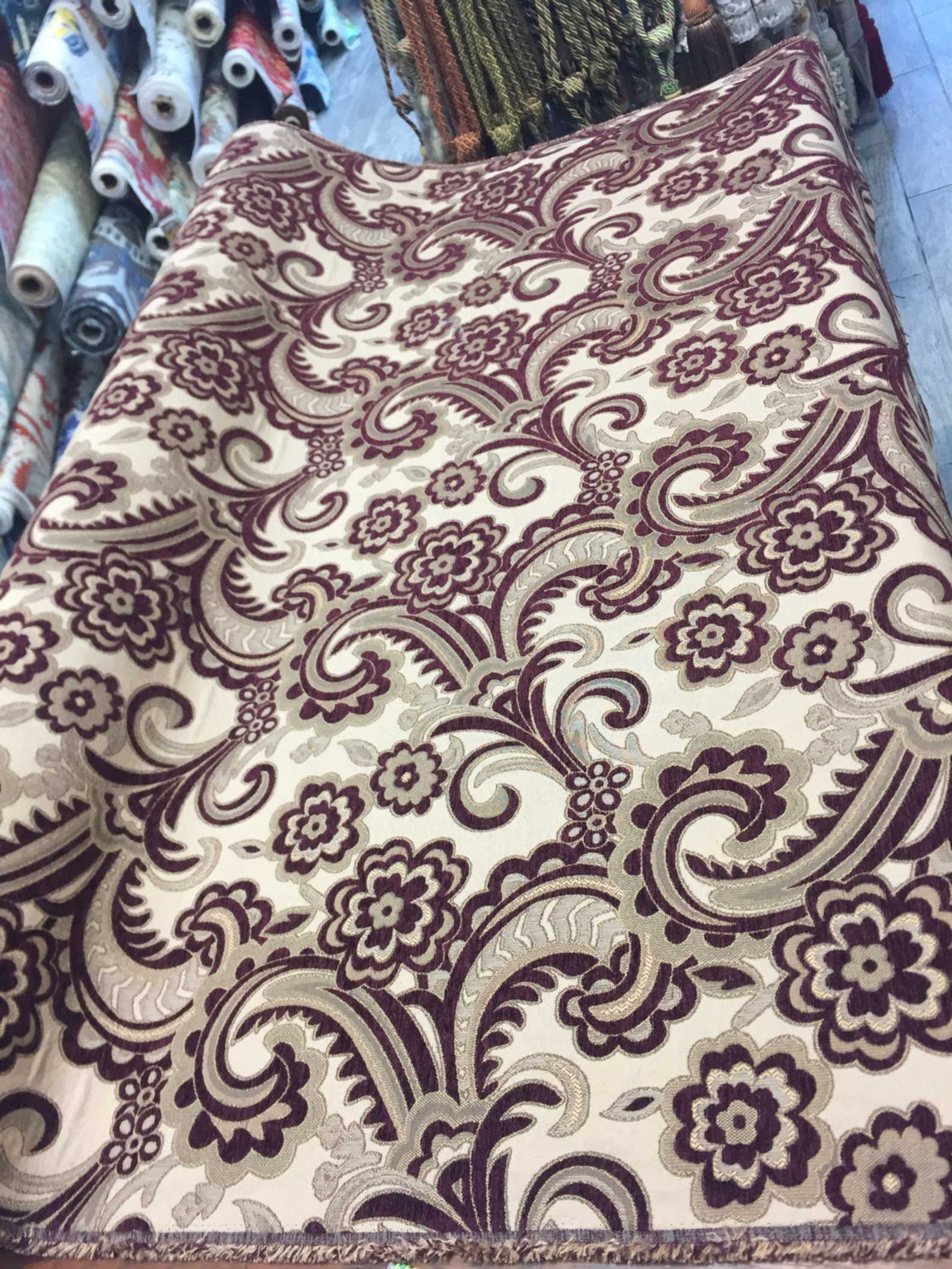 Moderna Wine Fabric Beautifull Chenille Upholstery 56" With Matching ...
