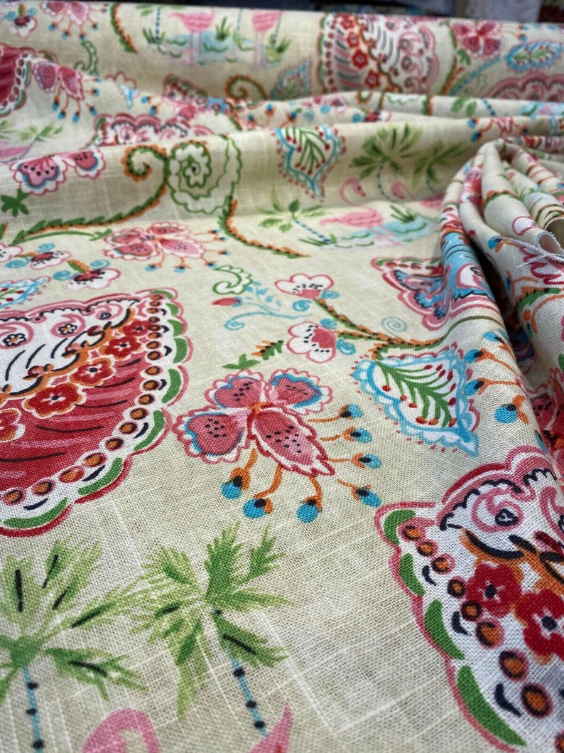Waverly Flamingo Frolic Watermelon Linen Fabric By The Yard