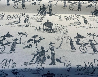 Chinoiserie Toile Gray Iza A Cotton Drapery Rembourrage Tissu par cour