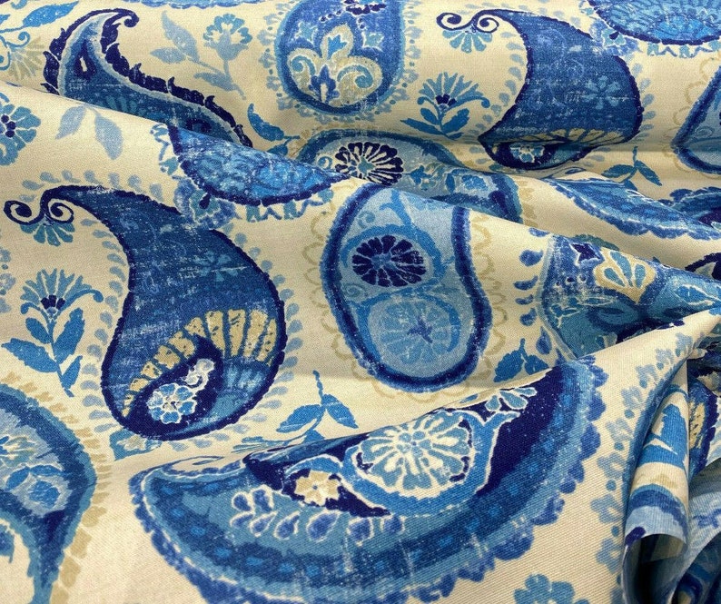 P Kaufmann Blue Paisley Fiesta Dance Tide Indoor Outdoor Fabric By The Yard