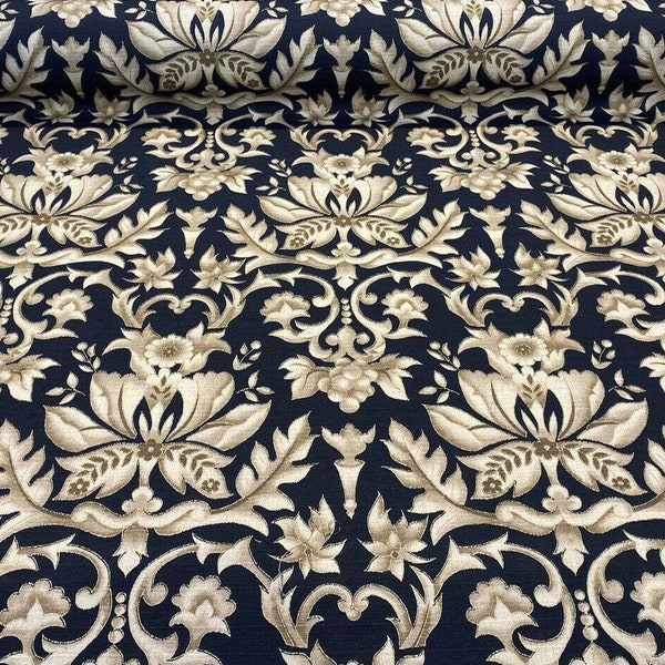 Woodbridge Damask Black Bronze Elegant Fabric By The Yard