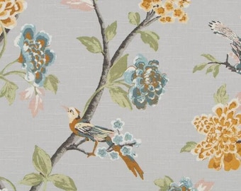 Robert Allen Helene Floral Francés Gris Drapery Tapicería Tela cortada a medida