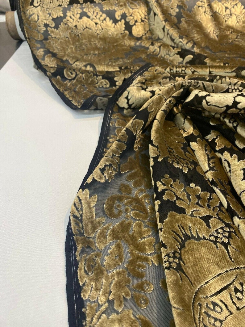 Taupe Gold Imperial Sheer Cut Velvet Fabric by the Yard - Etsy