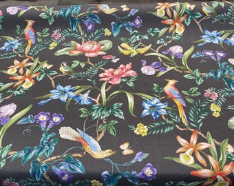 Tabita Noir Birds Butterflies Cotton Drapery Upholstery Fabric By The Yard