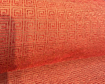 Greek Key Red Clay Alexis Brocade Jacquard Fabric By The Yard