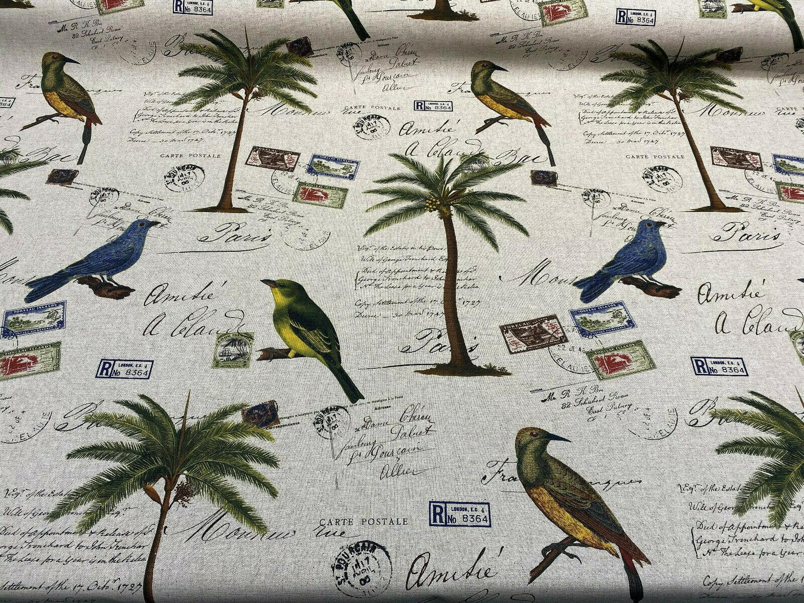 Amitie Song Birds Blue Green Palm Tree Drapery Upholstery Fabric By The Yard