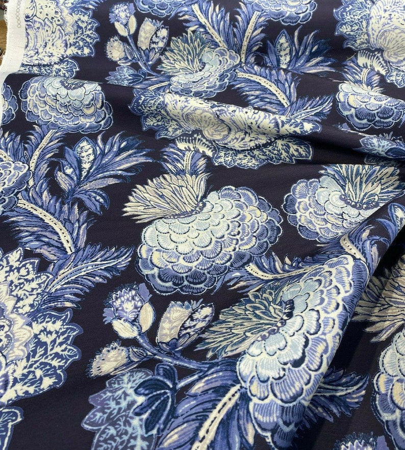 Pkl Studio Balinese Garden Floral Blue Midnight Fabric by the | Etsy