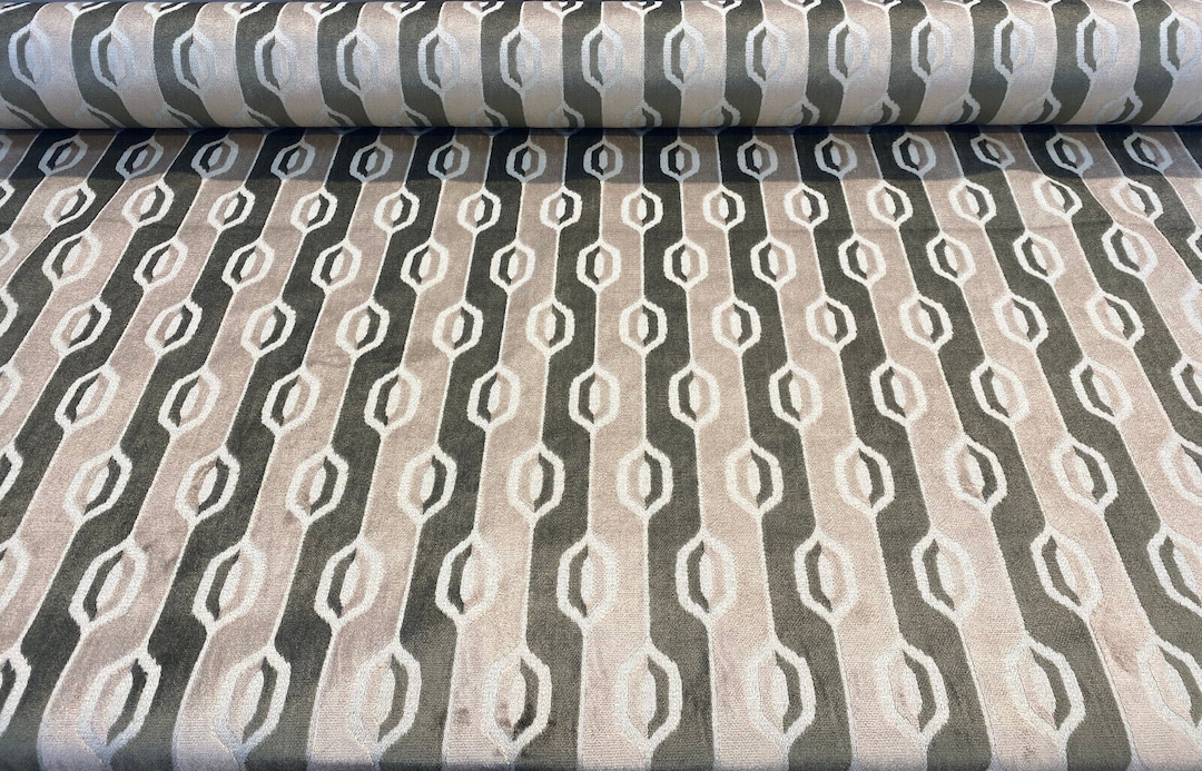 Belgian Velvet Paxton Fawn Beige Stripe Upholstery Fabric by the Yard