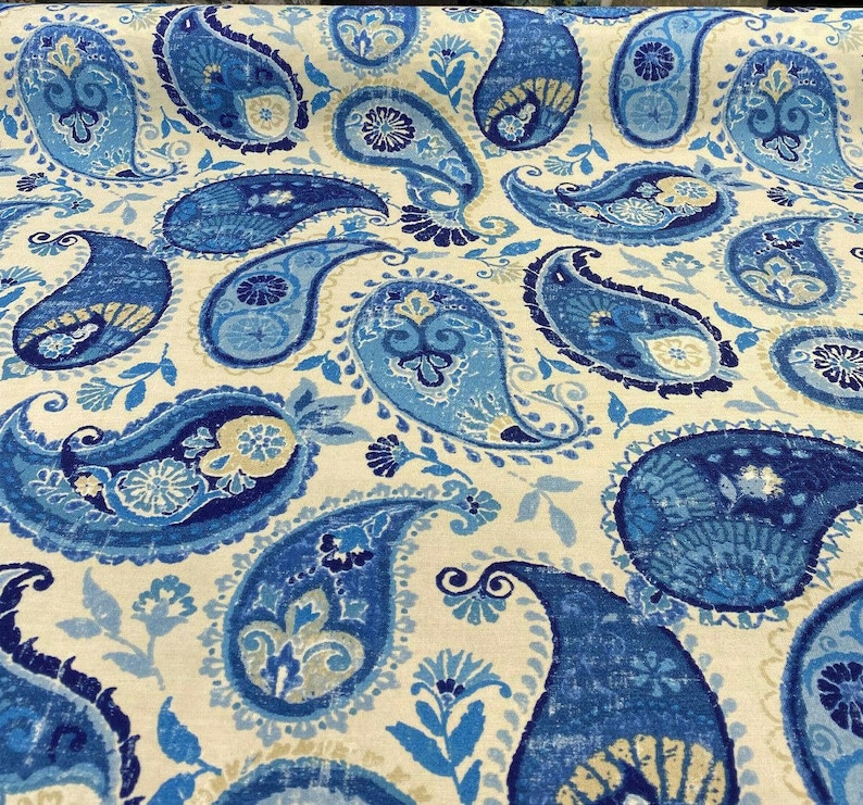 P Kaufmann Blue Paisley Fiesta Dance Tide Indoor Outdoor Fabric By The Yard