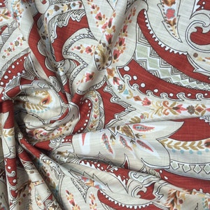 P Kaufmann Paisley Pop Printed Linen Drapery Fabric in Pomegranate By the Yard Multipurpose