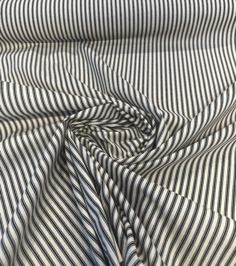 Waverly Timeless Ticking Black Striped Cotton Fabric By The Yard image 2