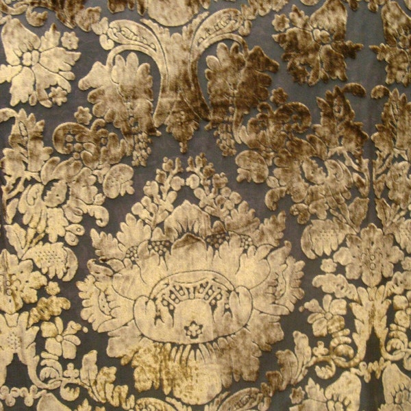 Taupe Gold Imperial Sheer Cut Velvet Fabric By The Yard