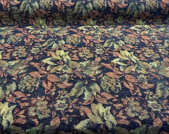 Midnight Floral Leaves Merrimac Barrow Chenille Upholstery Fabric By The Yard