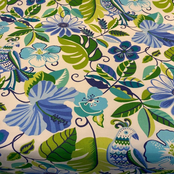 Outdoor Solarium Bird Sanctuary Floral Lagoon Blue Richloom Fabric By The Yard