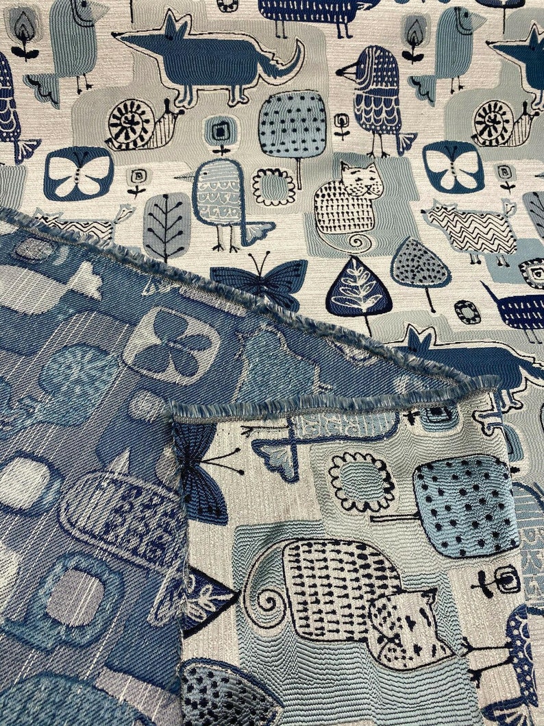 Swavelle Party Animal Cats Dogs Jacquard Atlantic Blue Fabric By The Yard