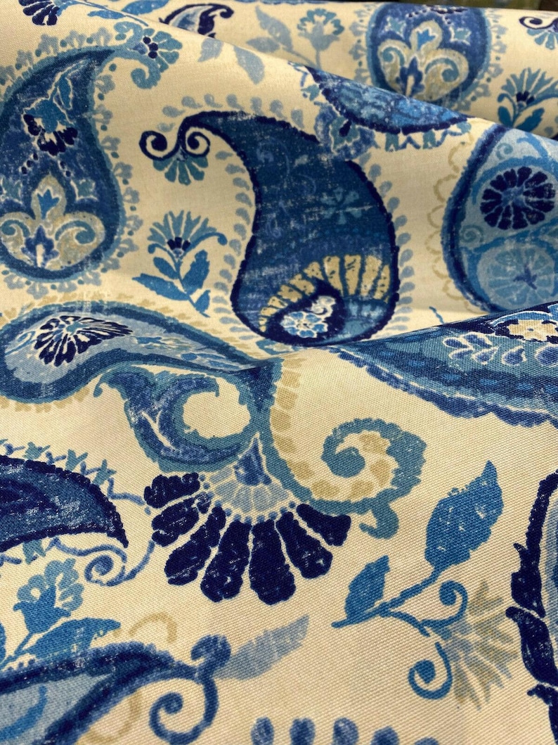 P Kaufmann Blue Paisley Fiesta Dance Tide Indoor Outdoor Fabric By The Yard