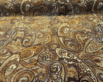 Chocolate Teal Paisley Fairchild Chenille Upholstery Fabric By The Yard