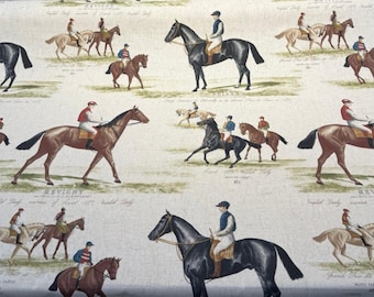 Equestrian Horse Derby Cotton Blend Drapery Upholstery Fabric By The Yard