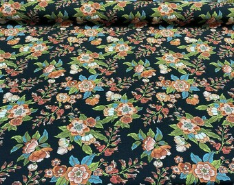 Jaimy Black Jungle Flowers Cotton Drapery Upholstery Fabric By The Yard