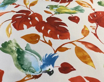 Loros Tropic Parrots Red Branches Drapery Upholstery Fabric By The Yard
