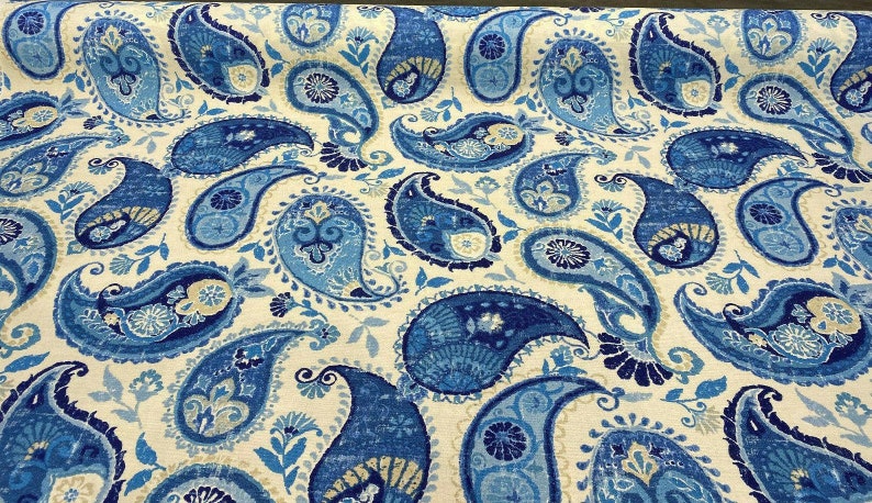 P Kaufmann Blue Paisley Fiesta Dance Tide Indoor Outdoor Fabric By The Yard