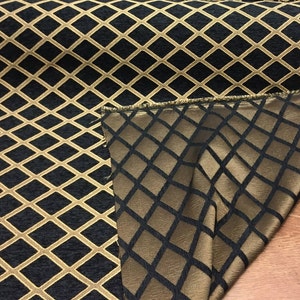 Chenille Black Gold Diamond furniture Upholstery fabric by the yard
