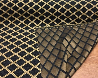 Chenille Black Gold Diamond furniture Upholstery fabric by the yard