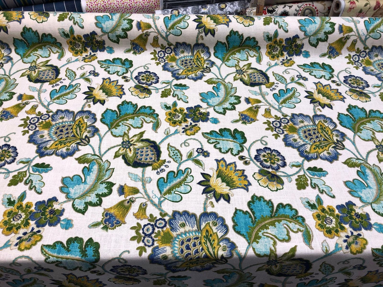 Bloomcraft Vintage Green Yellow Floral River Fabric By the Yard