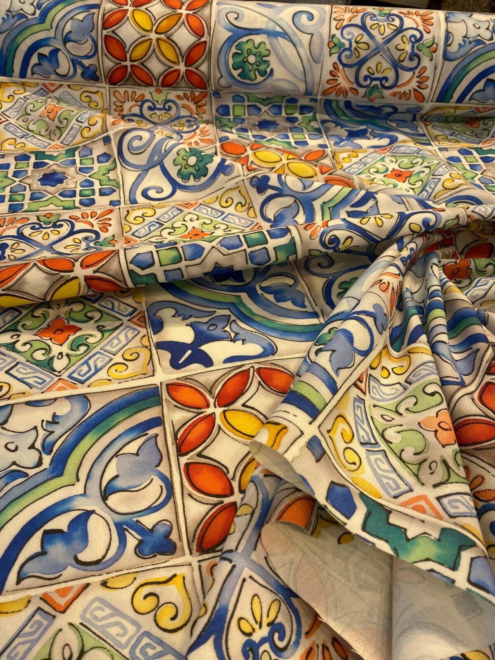 Verona Spanish Tiles Drapery Upholstery Vilber Fabric by the Etsy