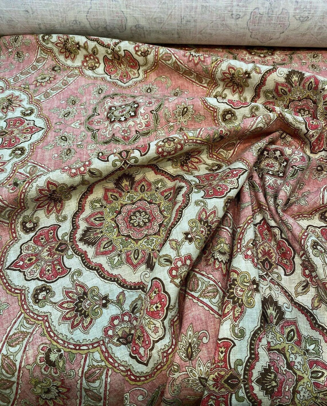 Messina Dusty Rose Pink Damask Linen Blend Covington Fabric by Etsy