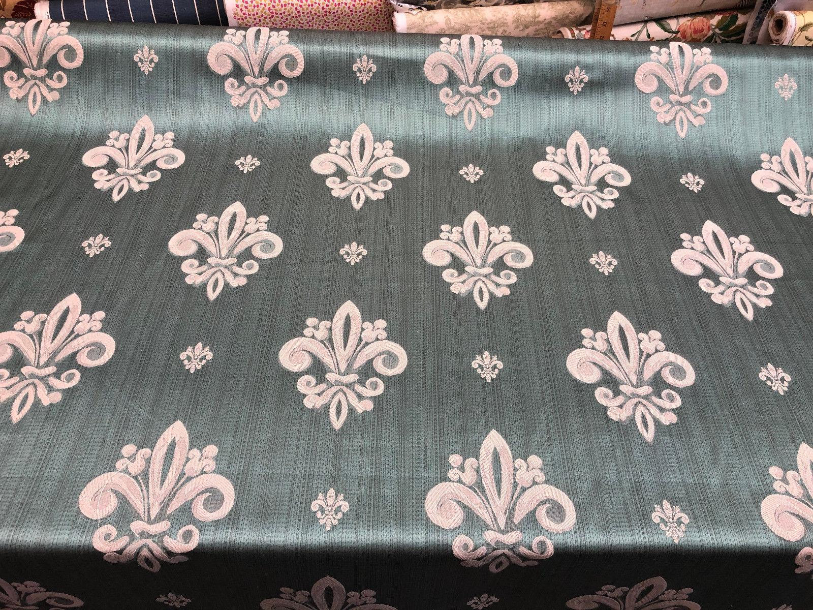 Fleur De Lis Sage Green Damask Jacquard Upholstery Fabric By Etsy