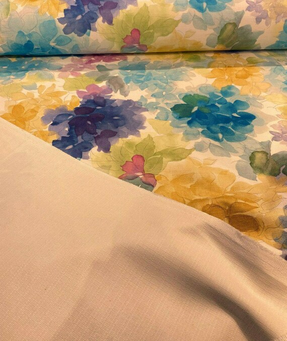 Blue and yellow drapery fabric deals