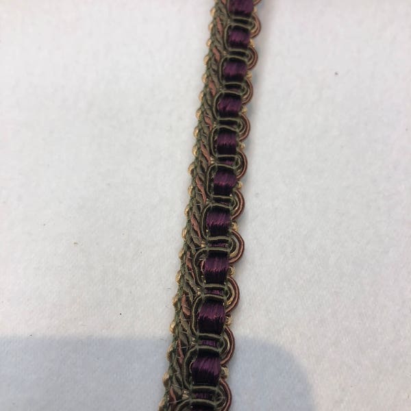 Purple with Green Decorative Scroll Style Braid Gimp Trim