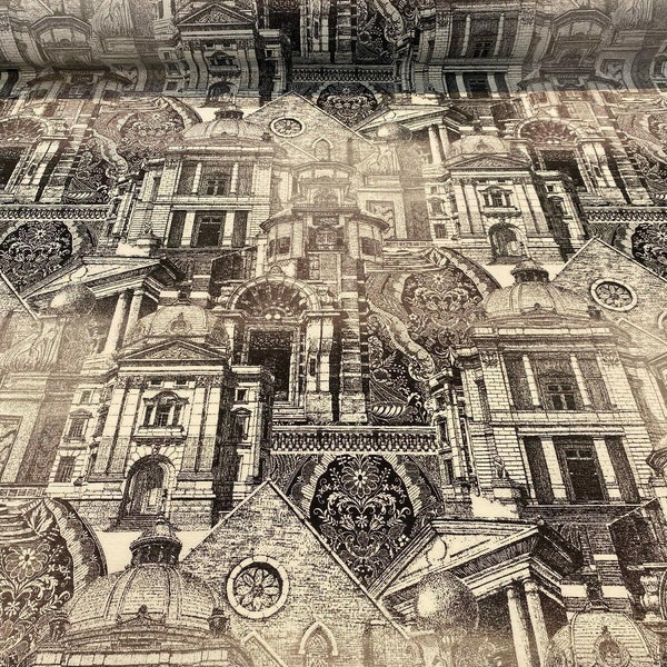 Architecture Building Toile Arqui Black Sepia Multipurpose Fabric By The Yard