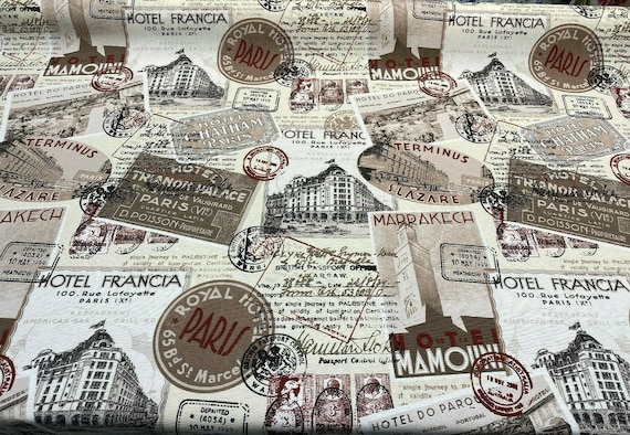 Sepia Paris Vacation Hotel Trianon Cotton Drapery Upholstery Fabric By The Yard