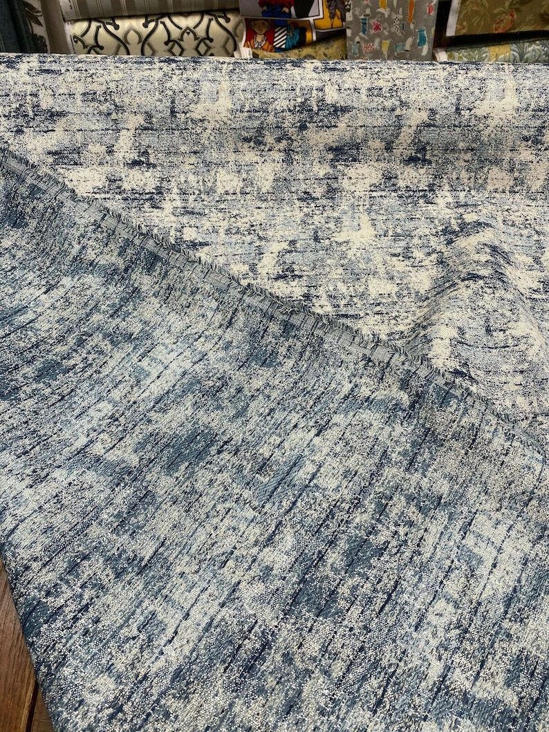 Swavelle Chenille Front Row Sea Blue Upholstery Fabric By The Yard